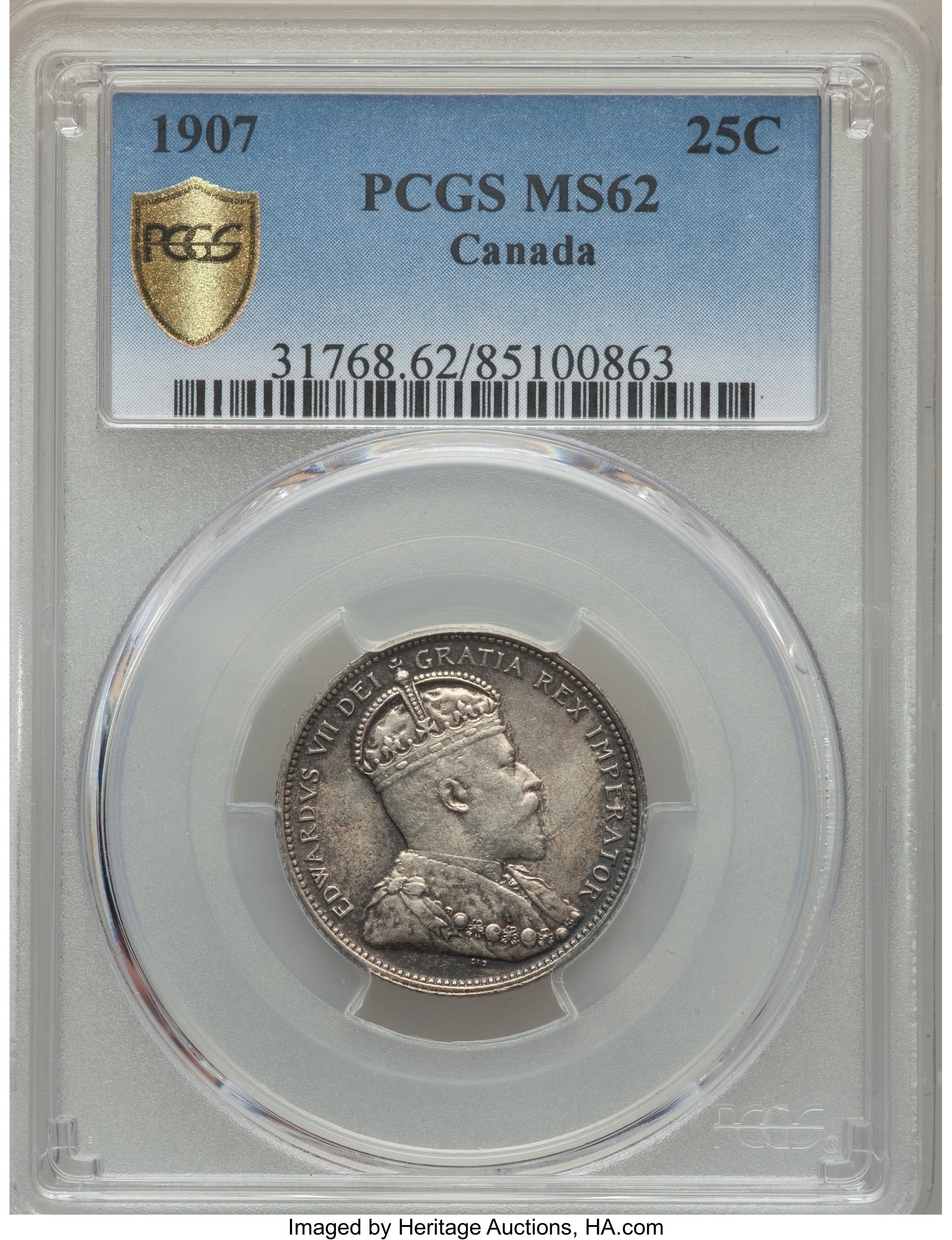 image for: Edward VII 25 Cents 1907 MS62 PCGS