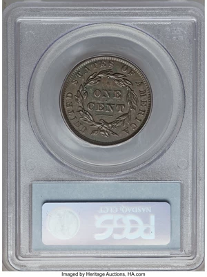 image for: 1837 1C Head of 1838, N-9, R.1, AU58 PCGS. Ex: Naftzger Collection. PCGS Population (2/12). NGC Census: (0/0). Ex: Gol...
