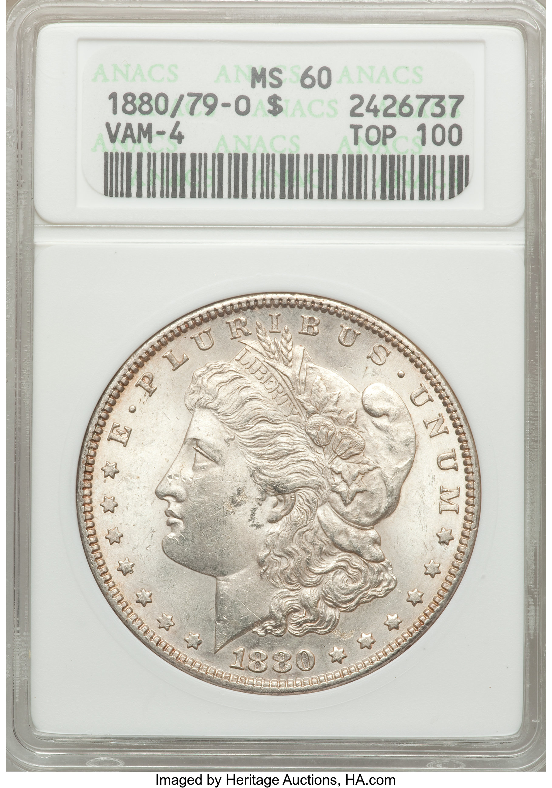 1880/79-O $1 MS60 ANACS. VAM-4. TOP-100. NGC Census: (6/37). PCGS Population (2/155)....