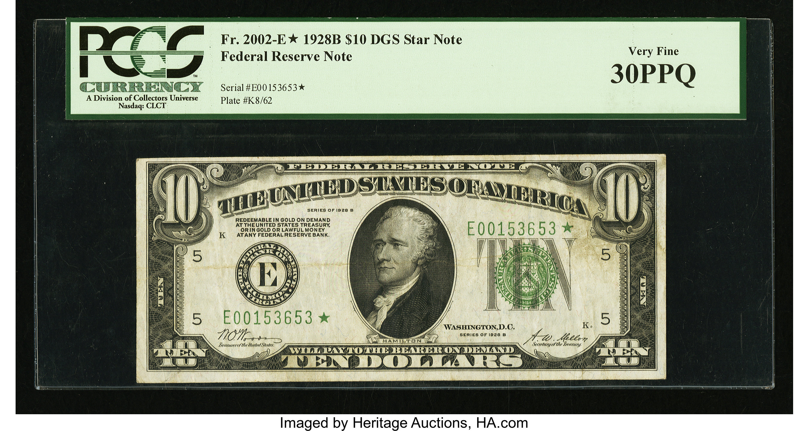image for: Fr. 2002-E* $10 1928B Dark Green Seal Federal Reserve Star Note. PCGS Very Fine 30PPQ....
