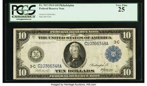 image for: Fr. 912 $10 1914 Federal Reserve Note PCGS Very Fine 25....