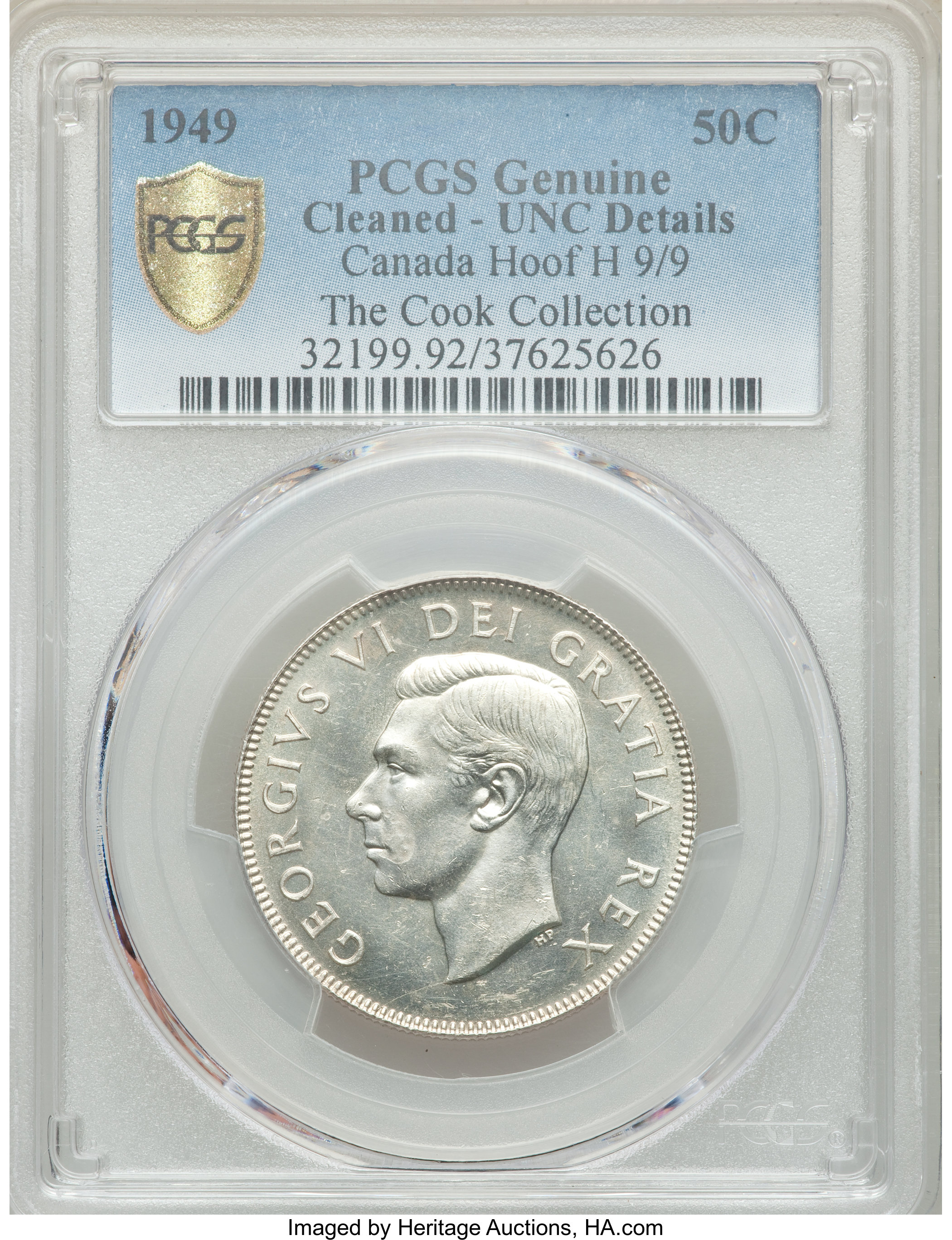 image for: George VI "Hoof over 9/9" 50 Cents 1949 UNC Details (Cleaned) PCGS