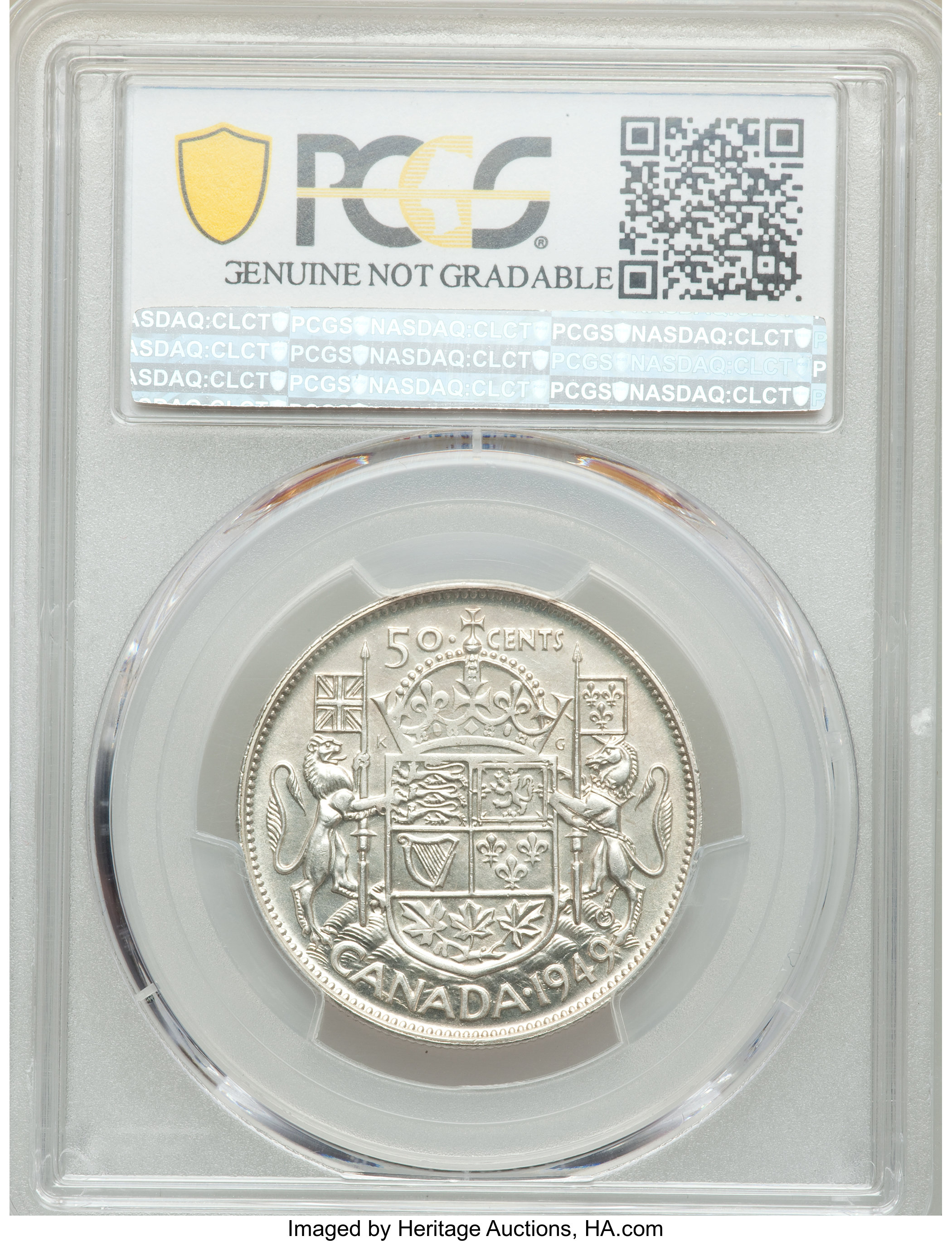 image for: George VI "Hoof over 9/9" 50 Cents 1949 UNC Details (Cleaned) PCGS