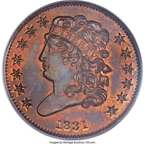 image for: 1831 1/2 C Reverse of 1836 PR65 Red and Brown PCGS. CAC. B-2, High R.5....