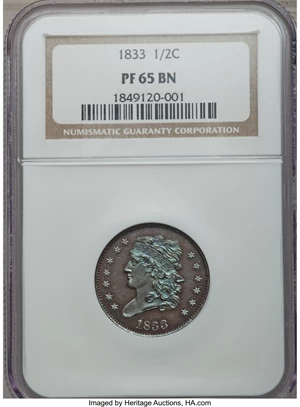 image for: 1833 1/2 C PR65 Brown NGC. C-1, B-1, R.5 as a proof. ...