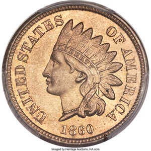 image for: 1860 1C Pointed Bust MS67 PCGS....
