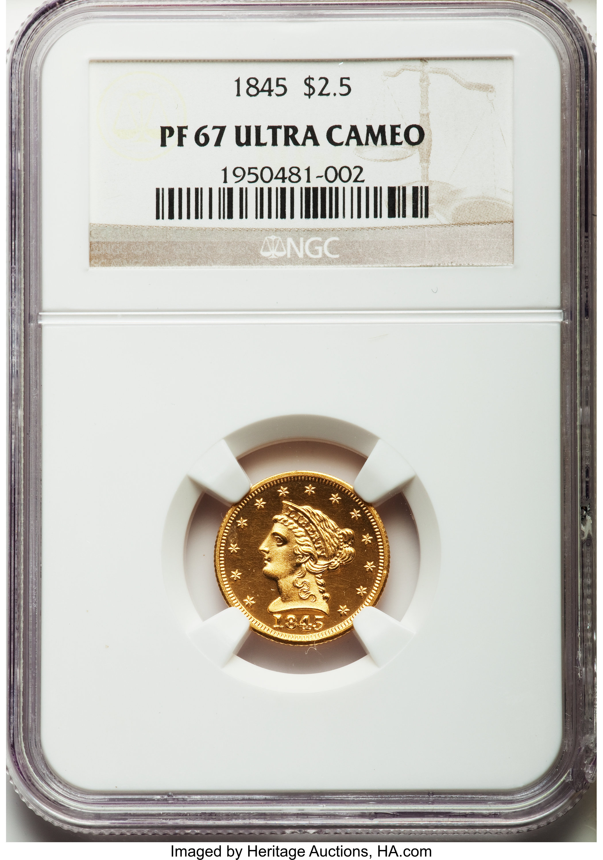 image for: 1845 $2 1/2 PR67 Ultra Cameo NGC....