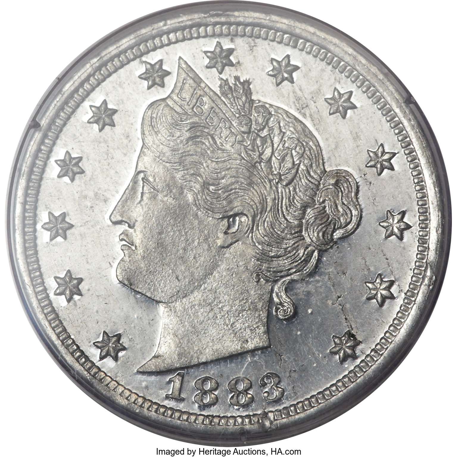 image for: 1883 5C Liberty Nickel, With Cents, Judd-1720, Pollock-1927, High R.7, PR64 PCGS....