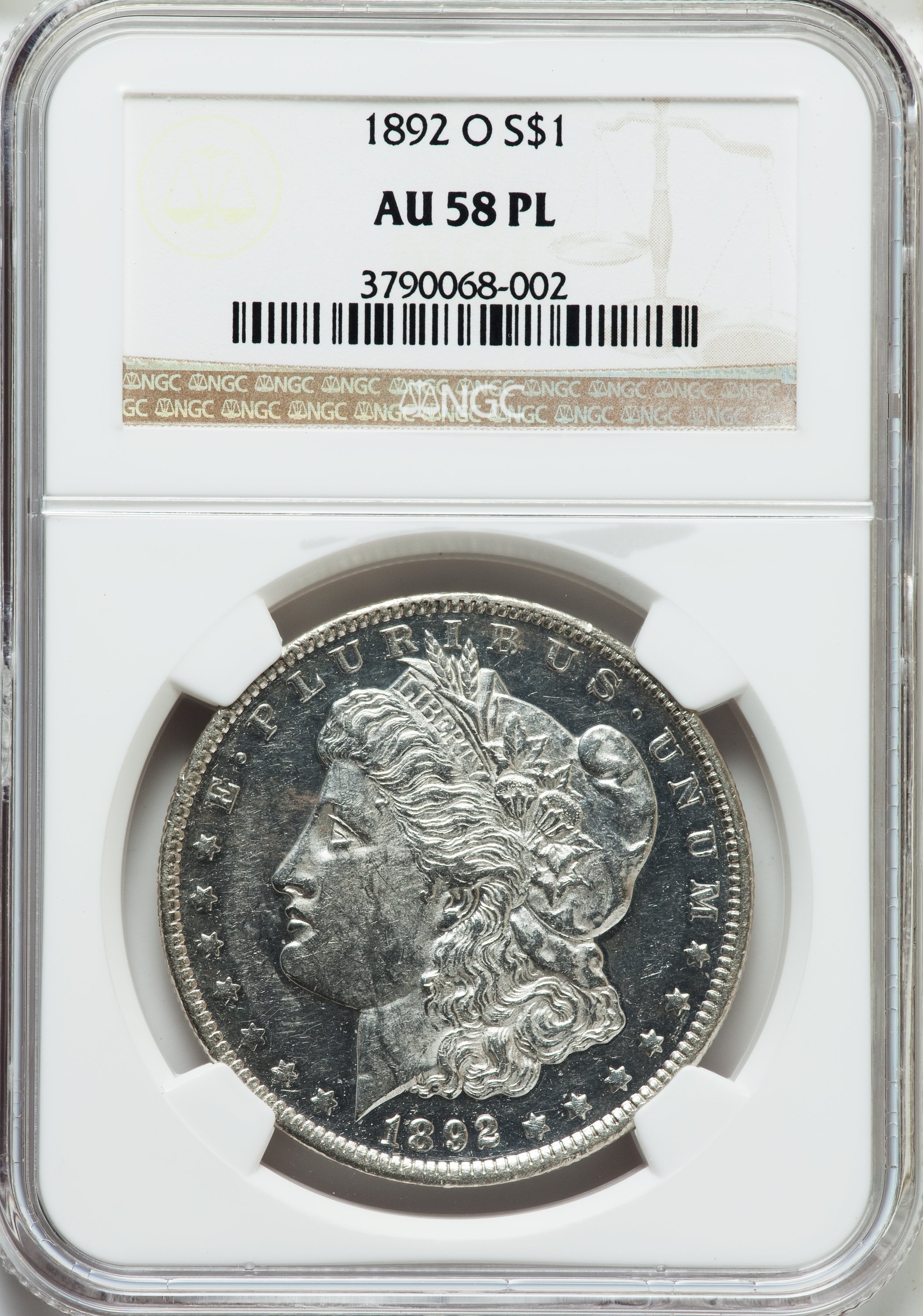 image for: 1892-O $1 AU58 Prooflike NGC. NGC Census: (4/7). PCGS Population (0/12).  ...