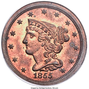 image for: 1855 1/2 C PR63 Red and Brown PCGS. C-1, B-1, R.5 as a proof....