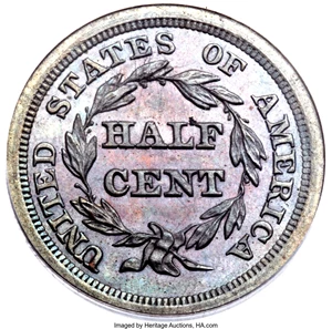 image for: 1855 1/2 C PR63 Red and Brown PCGS. C-1, B-1, R.5 as a proof....