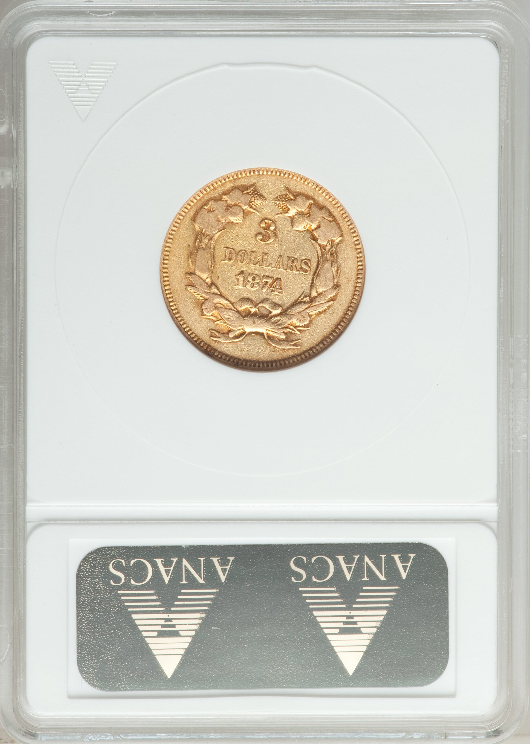 1874 $3 VF20 CAC thumbnail 2