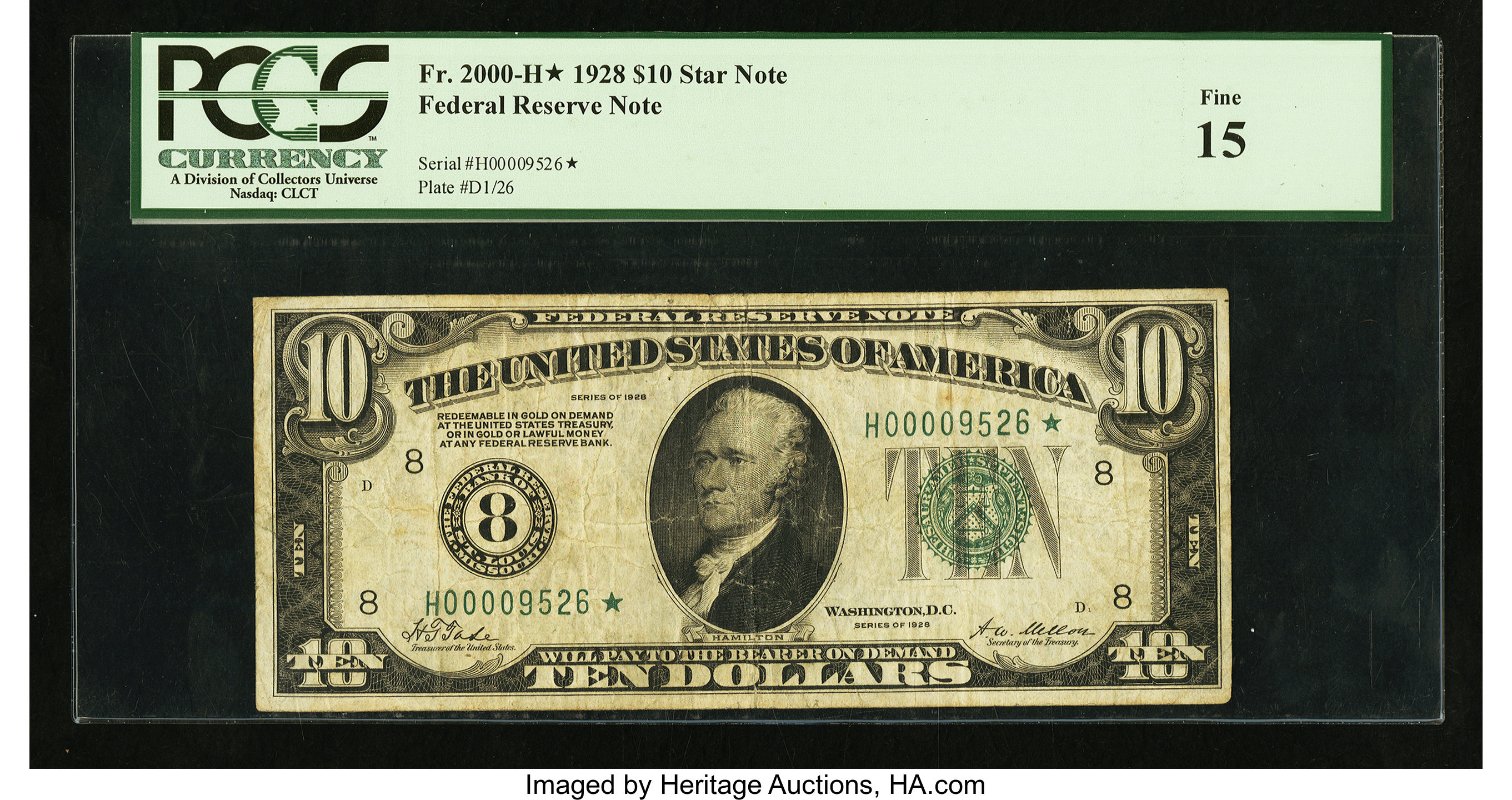 image for: Fr. 2000-H* $10 1928 Federal Reserve Star Note. PCGS Fine 15....