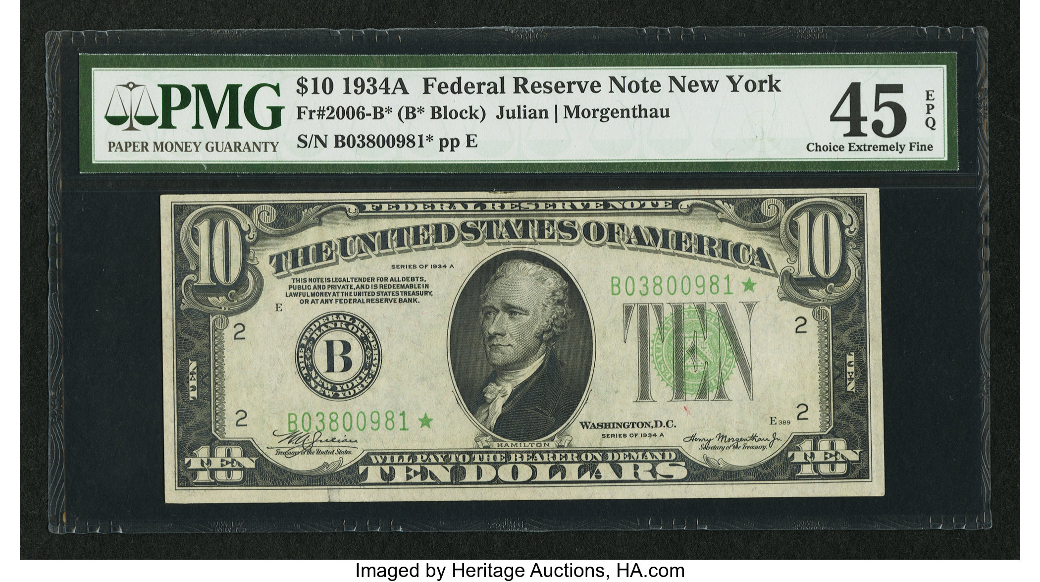 image for: Fr. 2006-B* $10 1934A Federal Reserve Star Note. PMG Choice Extremely Fine 45 EPQ....
