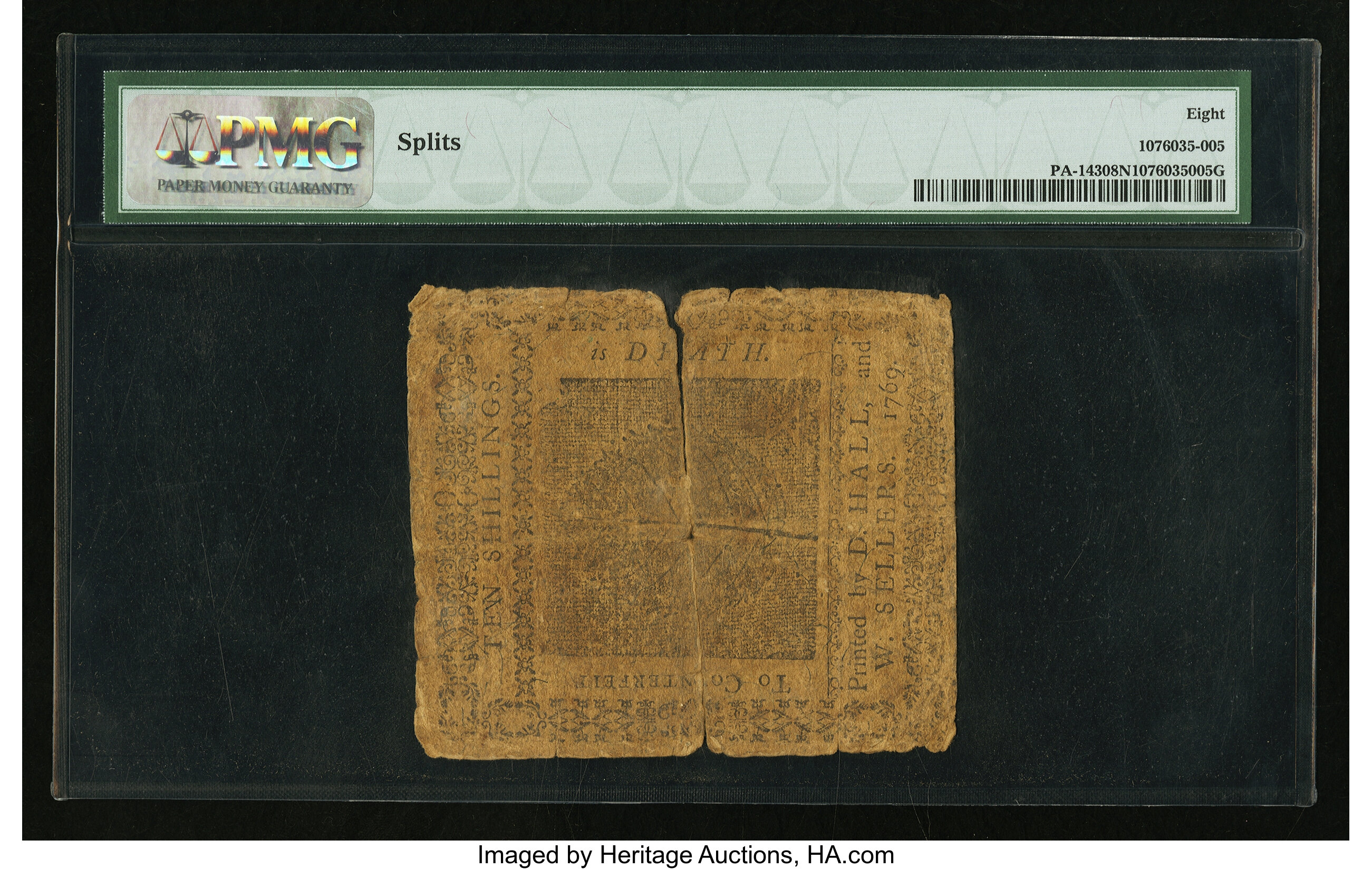 image for: Pennsylvania March 10, 1769 10s PMG Very Good 8 Net....