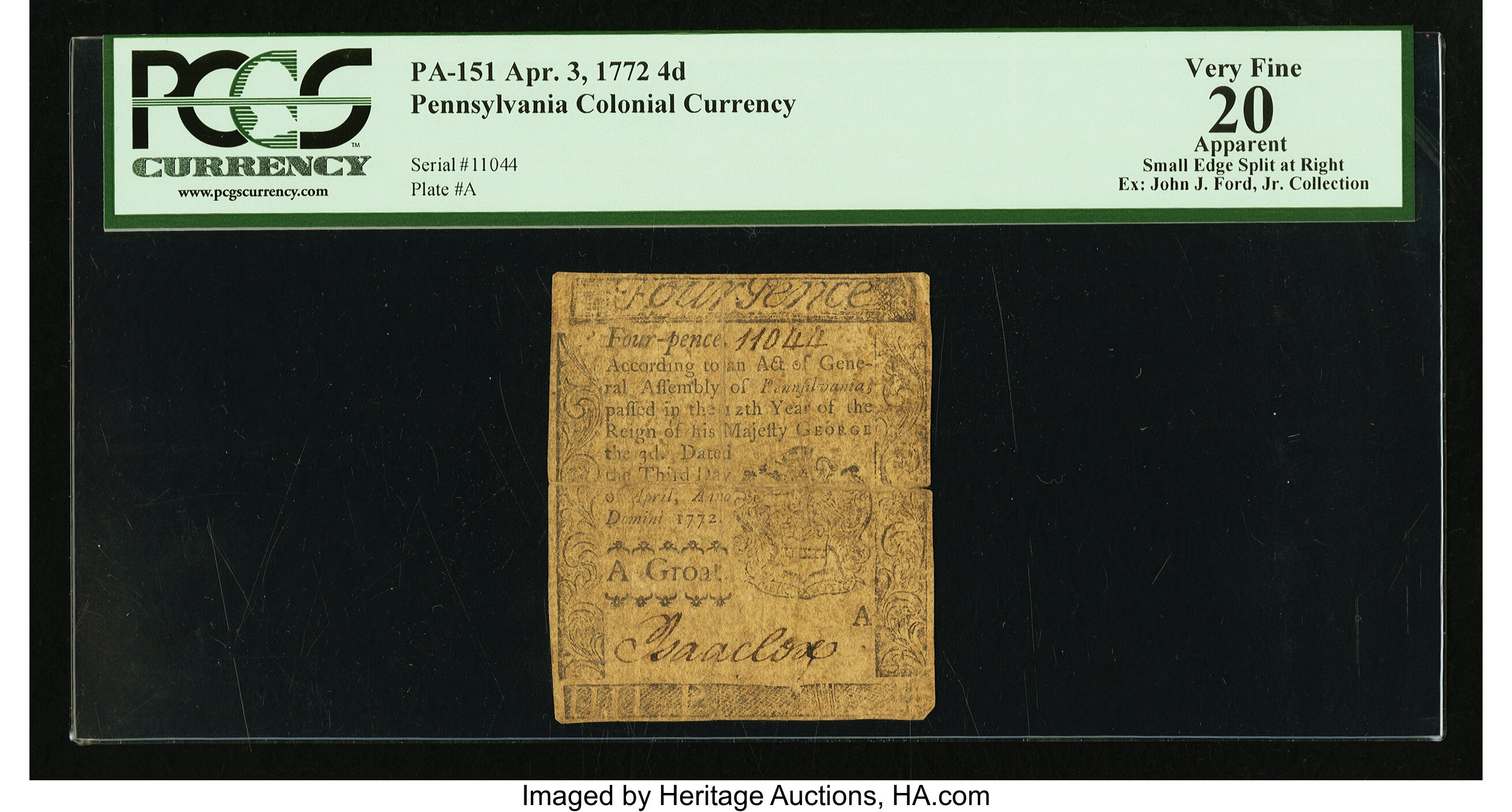 image for: Pennsylvania April 3, 1772 4d PCGS Apparent Very Fine 20....