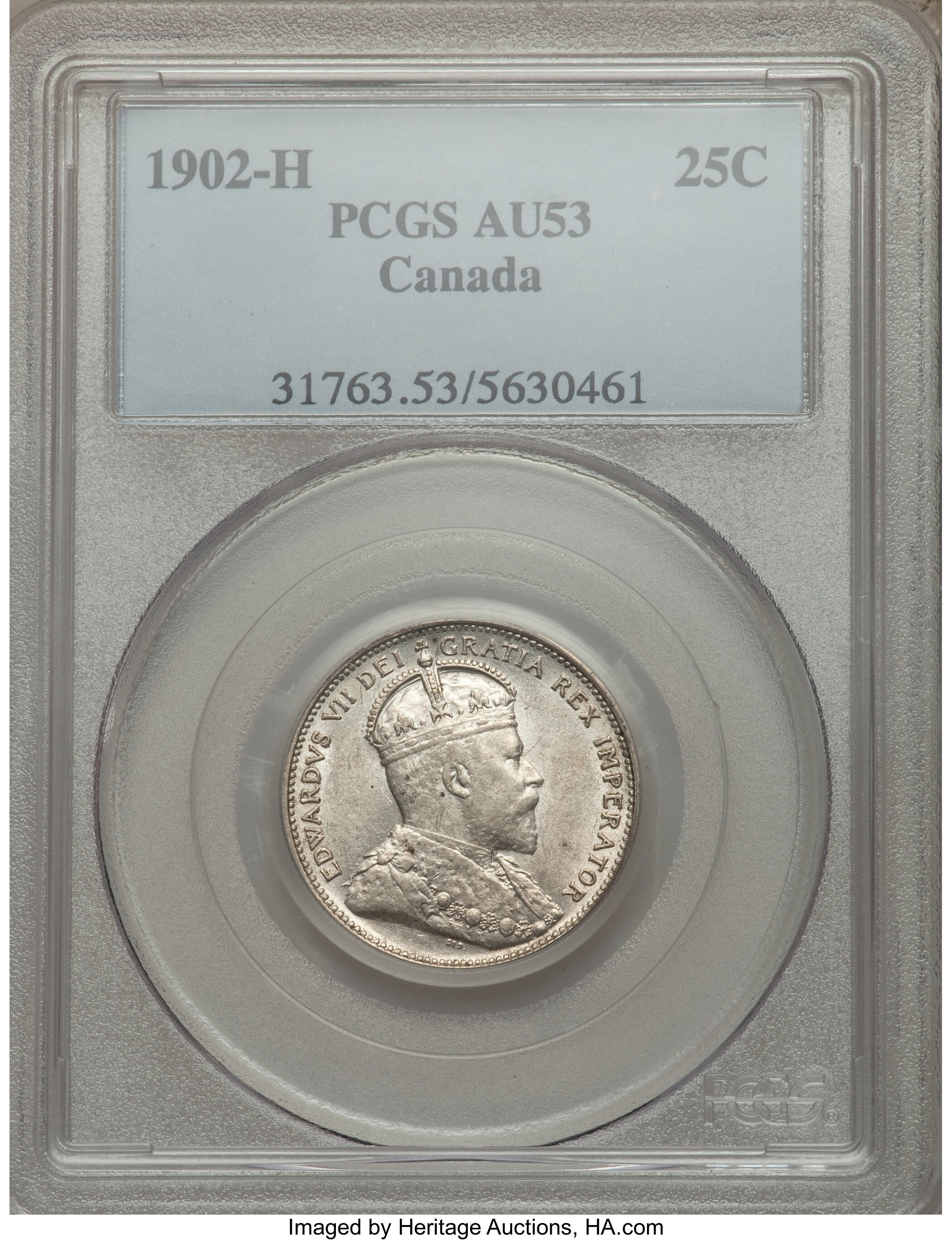 image for: Edward VII 25 Cents 1902-H AU53 PCGS
