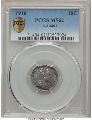image for: Edward VII 10 Cents 1910 MS62 PCGS