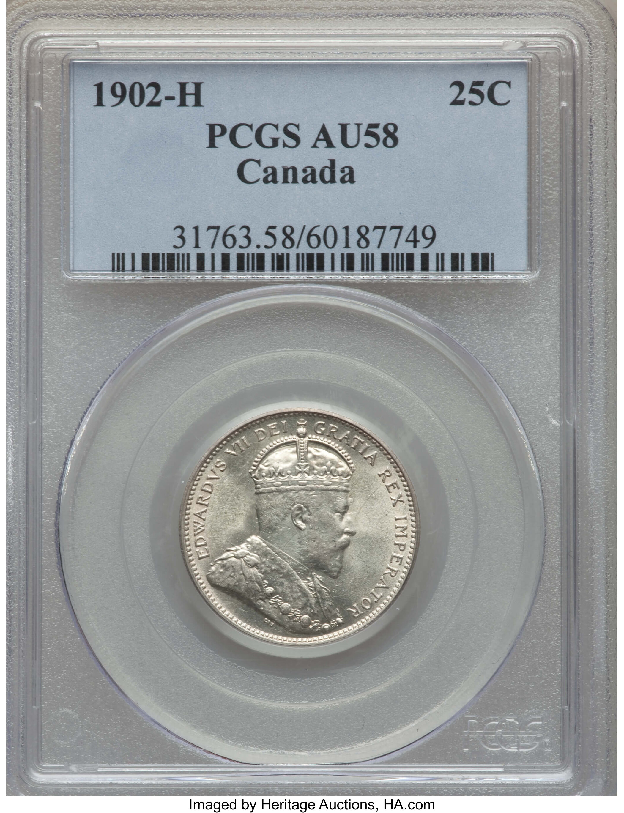 image for: Edward VII 25 Cents 1902-H AU58 PCGS