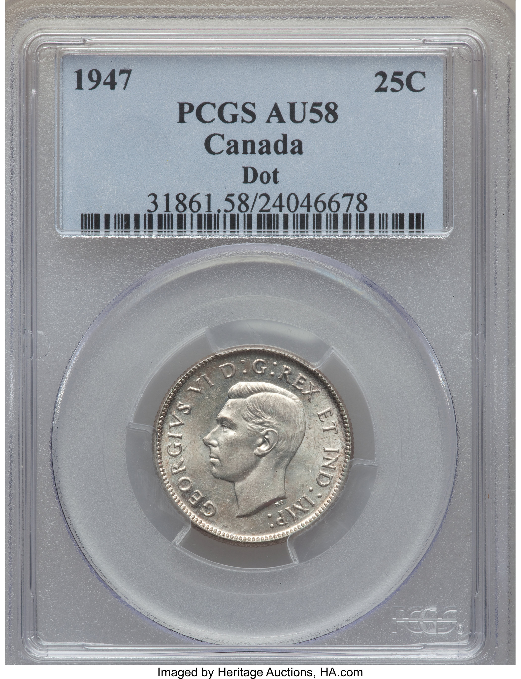 image for: George VI "Dot After Date" 25 Cents 1947 AU58 PCGS