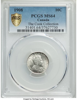 image for: Edward VII 10 Cents 1908 MS64 PCGS