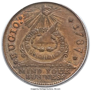 image for: 1787 1C Fugio Cent, New Haven Restrike, Copper MS66 Brown PCGS. CAC. N. 104-FF, W-17560....
