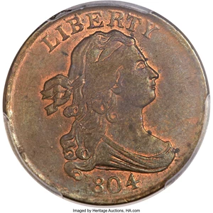 image for: 1804 1/2 C Plain 4, No Stems MS63 Red and Brown PCGS. C-13, B-10, R.1....