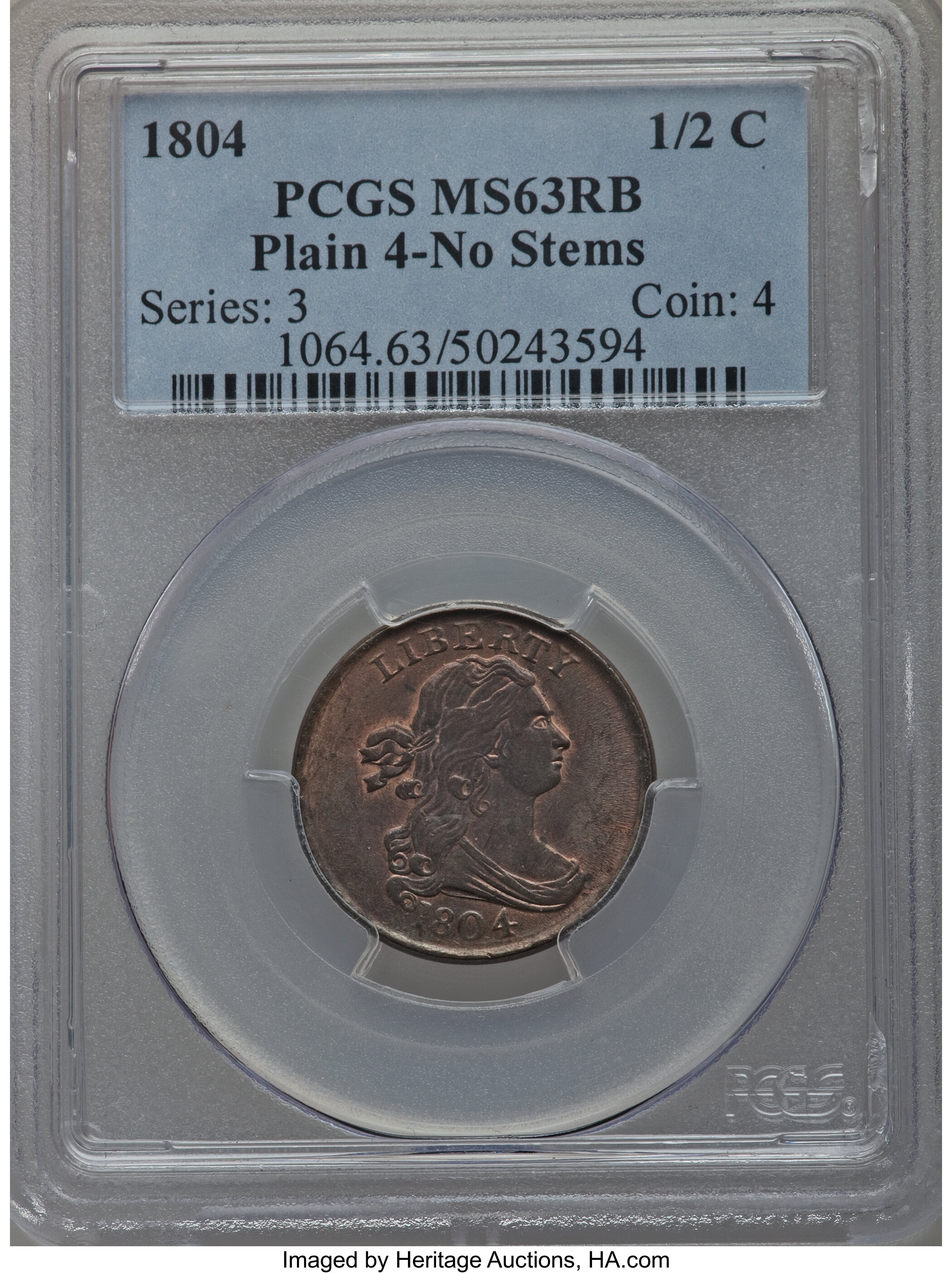 1804 1/2c Plain 4, No Stems MS RB MS62 RB thumbnail 6