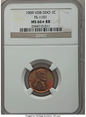 image for: 1909 1C VDB Doubled Die Obverse MS66 ★ Red and Brown NGC. FS-1101....