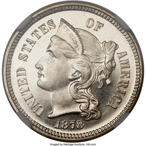 image for: 1878 3CN PR67 Ultra Cameo NGC. CAC....