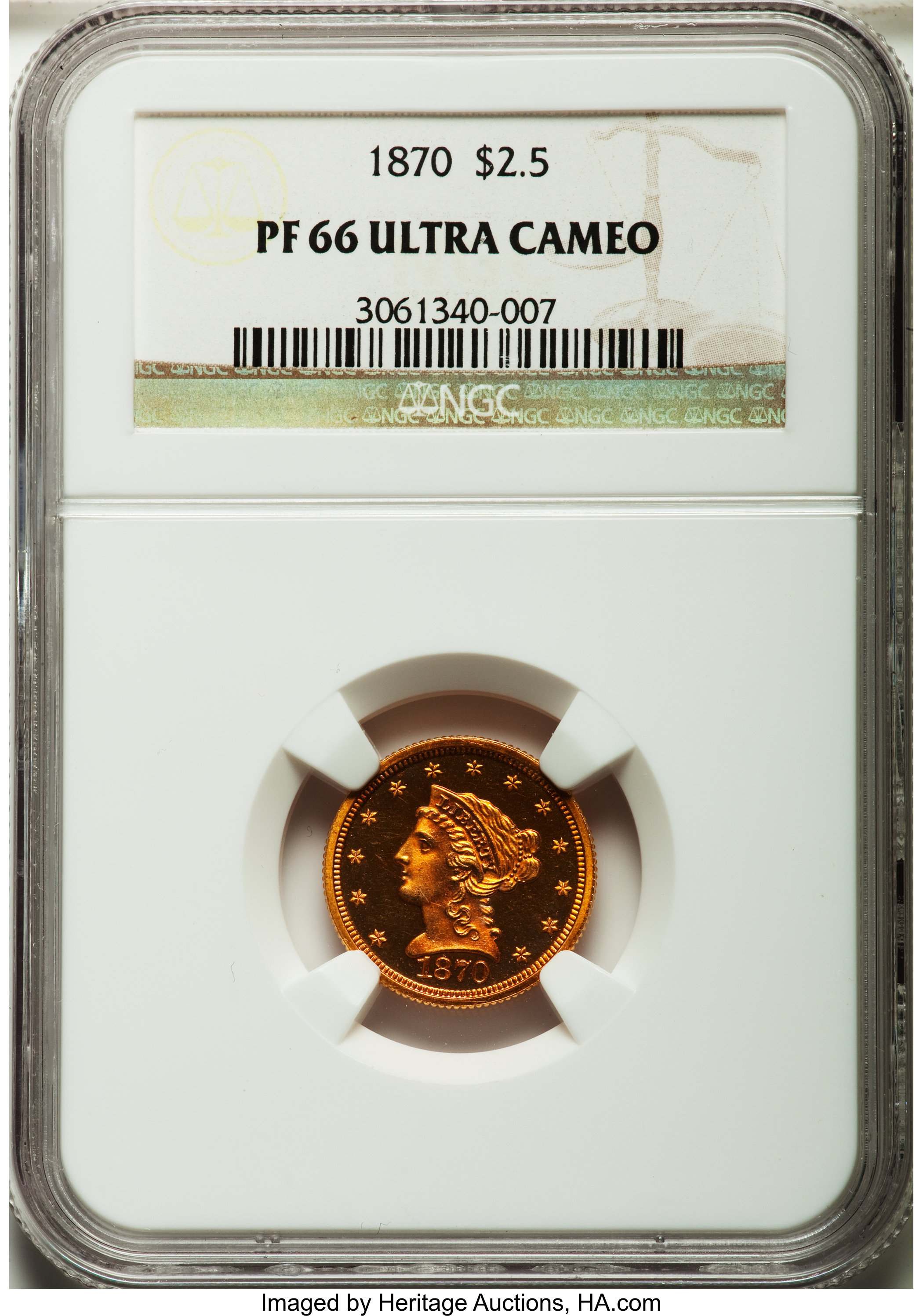 image for: 1870 $2 1/2 PR66 Ultra Cameo NGC....