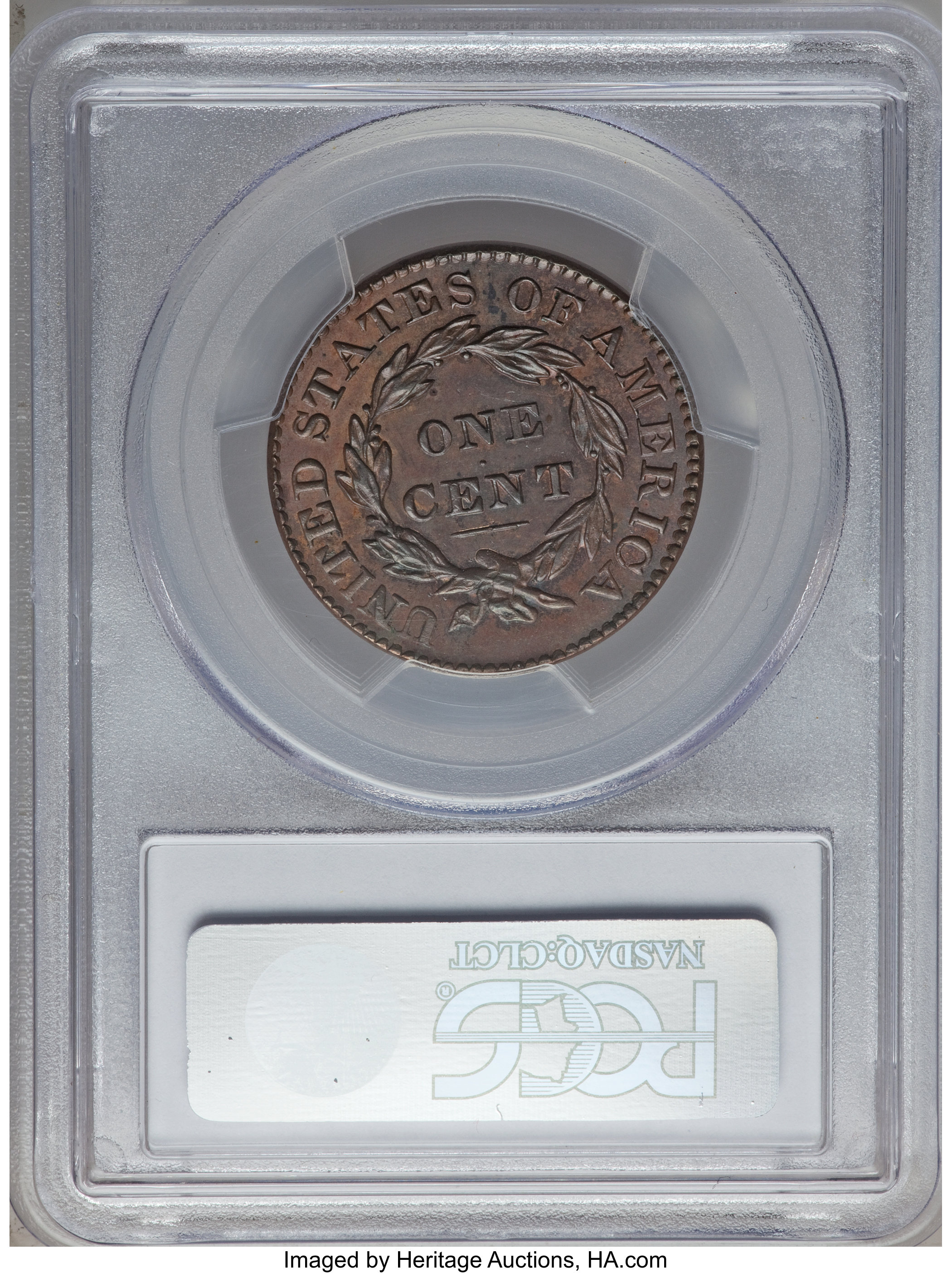 image for: 1831 1C Large Letters, N-7, R.1, MS63 Brown PCGS. CAC. Ex: Helfenstein-Merkin-Oakes. PCGS Population (0/0). NGC Census: (0/...