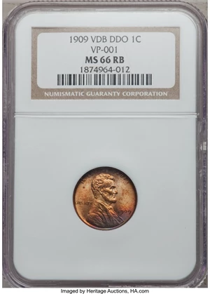 image for: 1909 1C VDB DDO MS66 Red and Brown NGC. VP-001. NGC Census: (2/0). PCGS Population (0/0)....