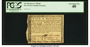 image for: New Jersey June 9, 1780 $8 PCGS Extremely Fine 40....
