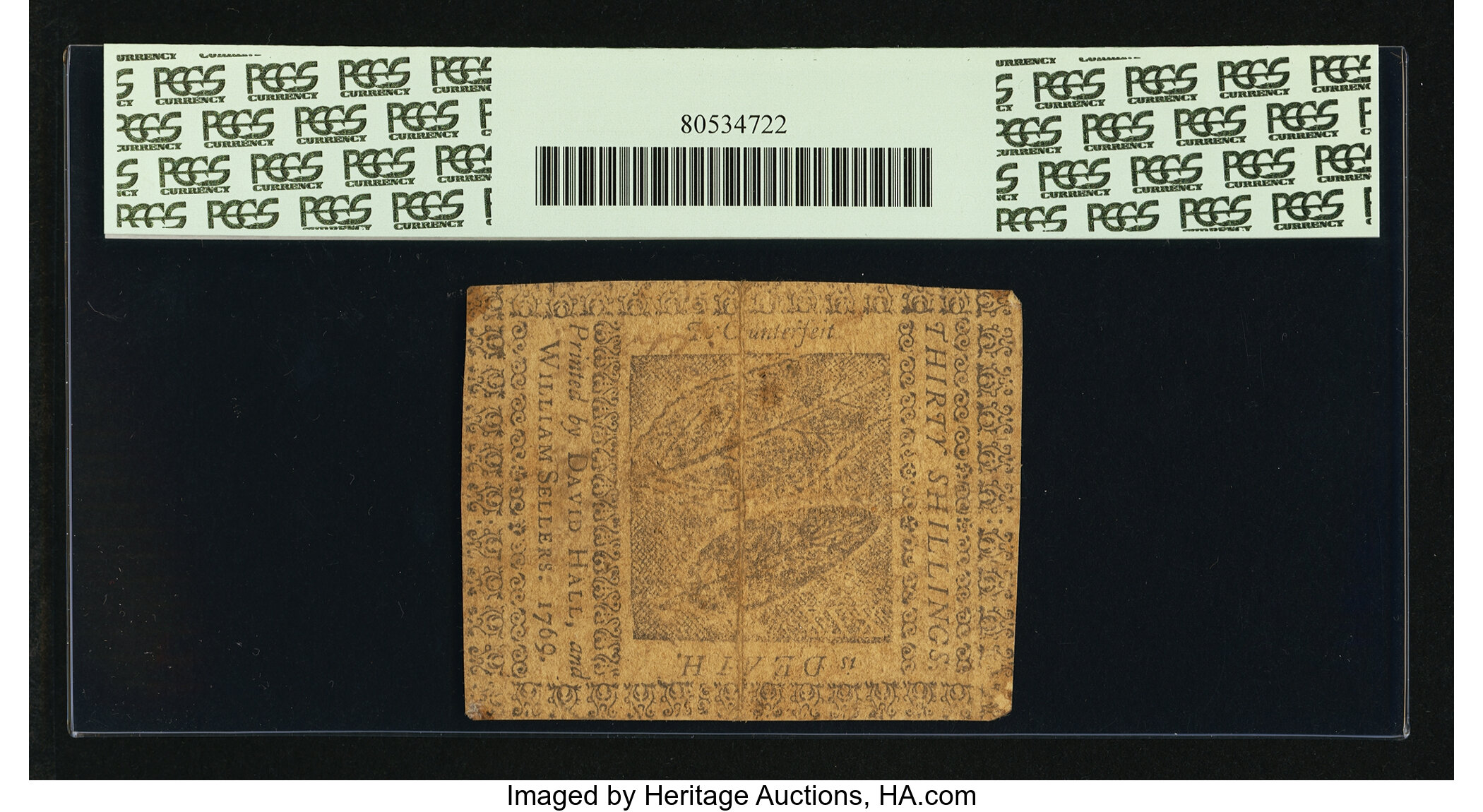 image for: Pennsylvania March 1, 1769 £1 10s Contemporary Counterfeit PCGS Apparent Very Fine 25....