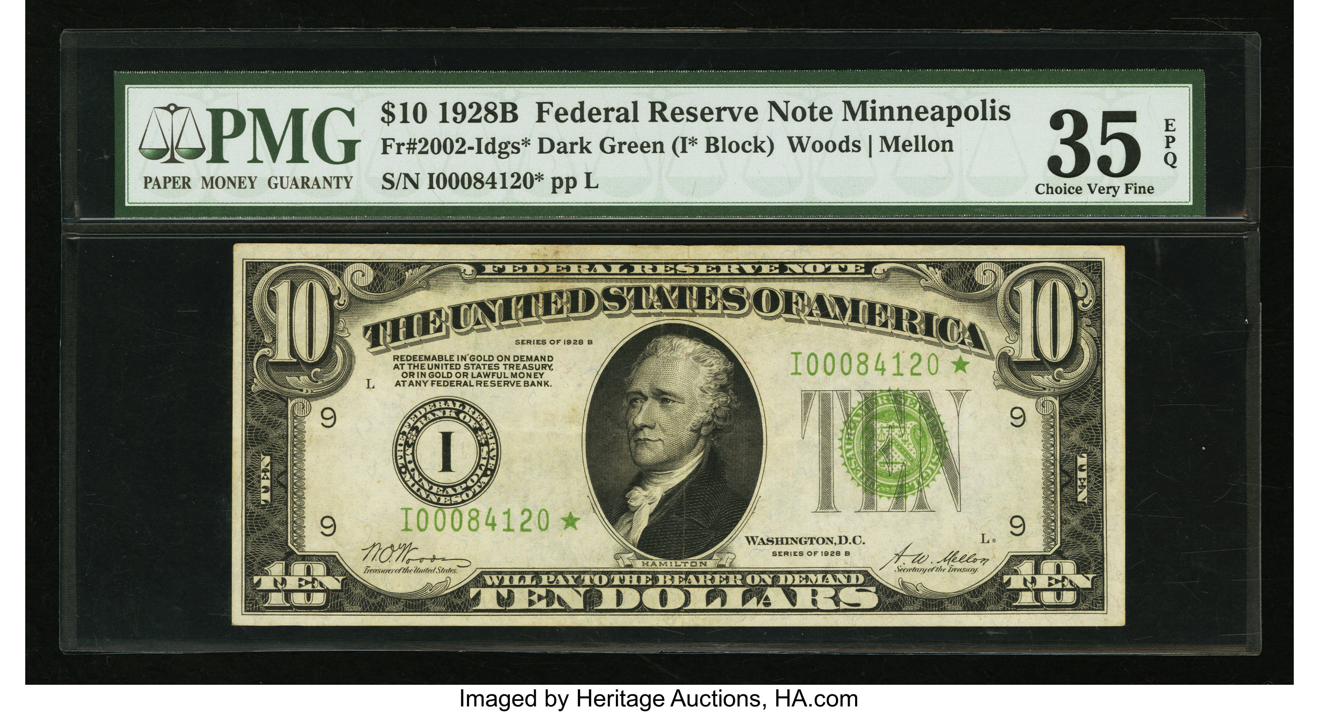 image for: Fr. 2002-I* $10 1928B Light Green Seal Federal Reserve Note. PMG Choice Very Fine 35 EPQ....