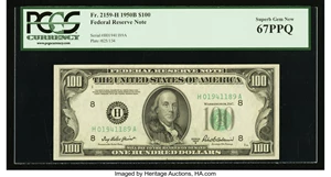 image for: Fr. 2159-H $100 1950B Federal Reserve Note. PCGS Superb Gem New 67PPQ....