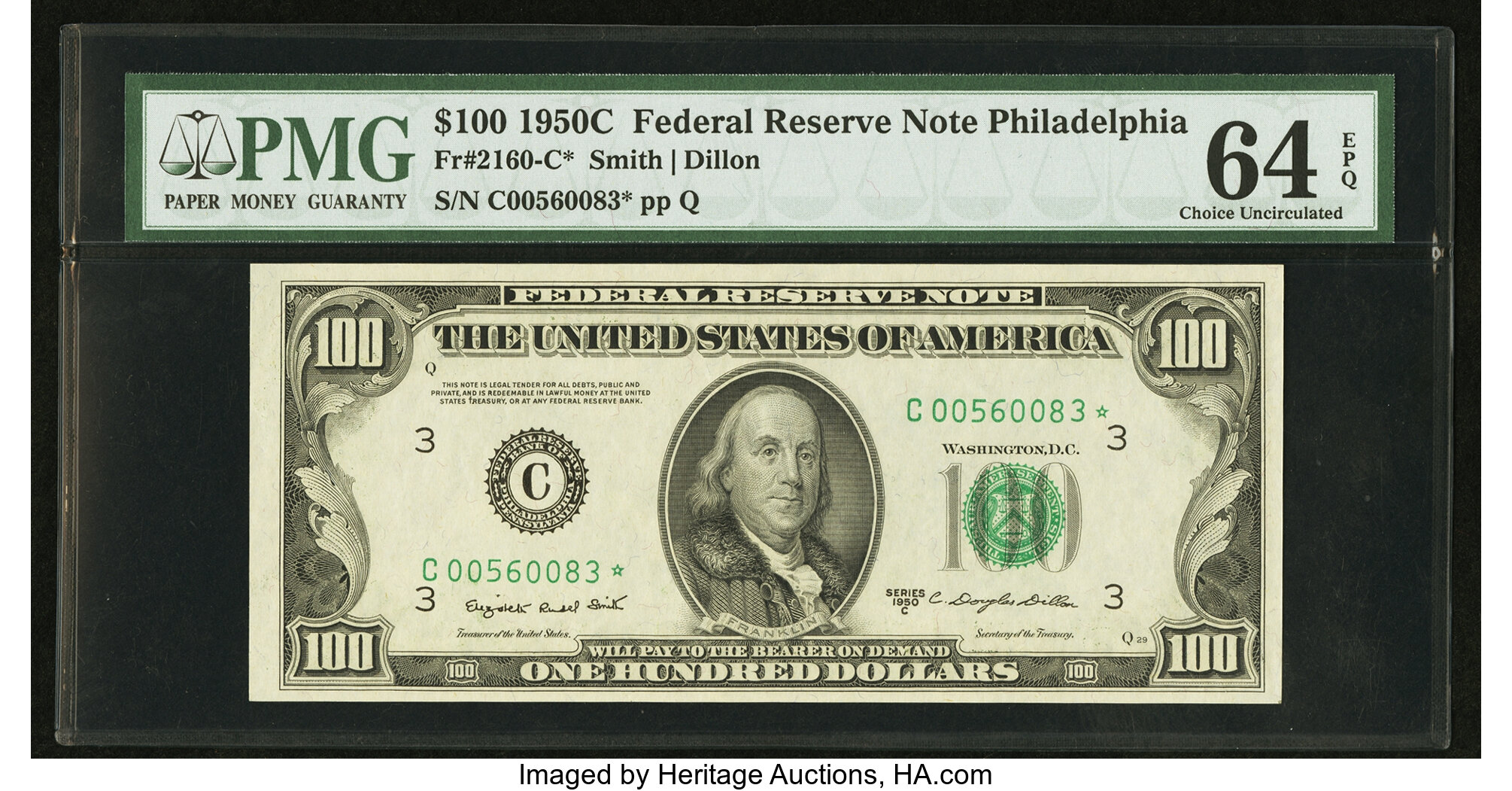 image for: Fr. 2160-C* $100 1950C Federal Reserve Note. PMG Choice Uncirculated 64 EPQ....