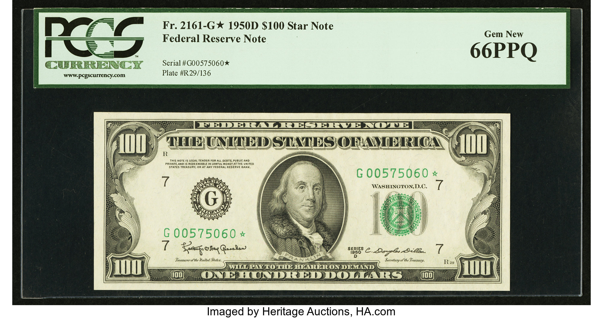 image for: Fr. 2161-G* $100 1950D Federal Reserve Note. PCGS Gem New 66PPQ....
