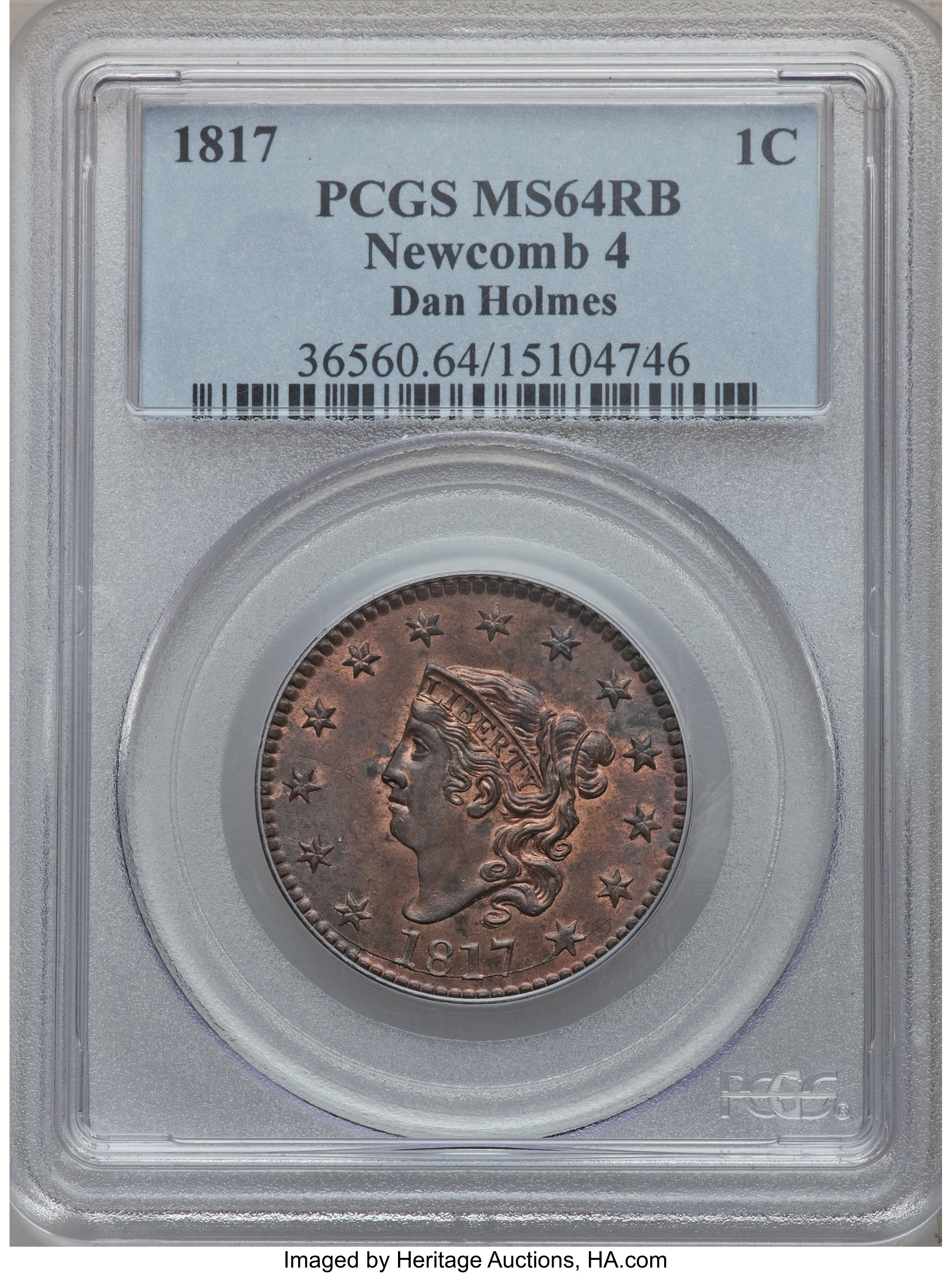 image for: 1817 1C 13 Stars MS64 Red and Brown PCGS. N-4, R.3. Our EAC Grade MS63....