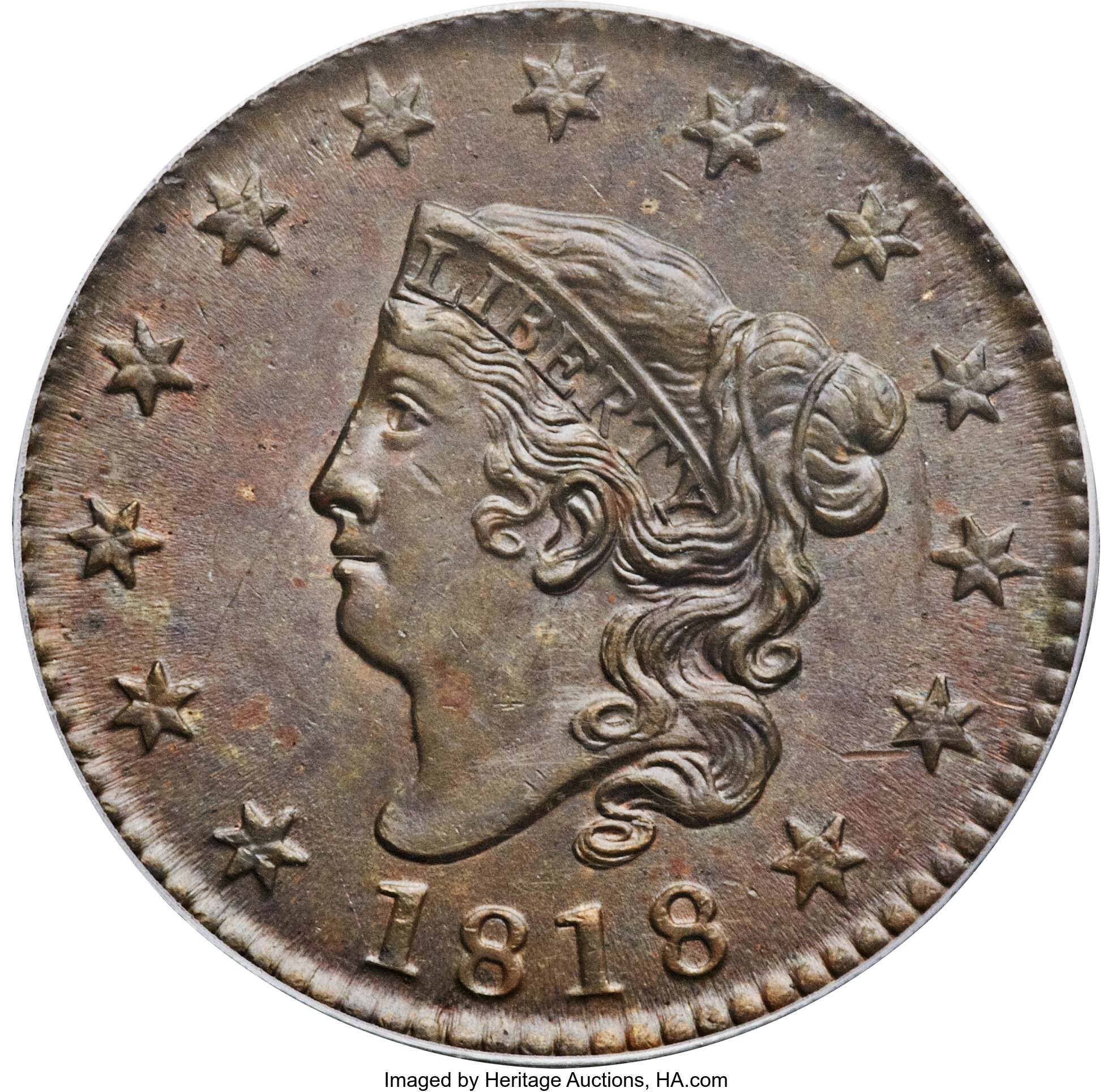 image for: 1818 1C MS64 Brown PCGS. N-9, R.3. Our EAC Grade MS60....