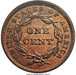 image for: 1842 1C Large Date MS64 Red and Brown PCGS. N-7, High R.3. Our EAC Grade MS63....