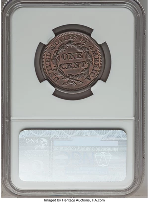 image for: 1845 1C MS65 Brown NGC. N-2, R.1. Our EAC Grade MS63....