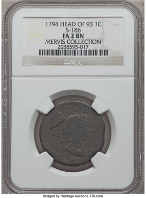 image for: 1794 1C Head of 1793 Fair 2 NGC. S-18b, B-2b, R.4. Our EAC Grade Fair 2. ...