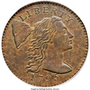 image for: 1795 1C Plain Edge AU53 PCGS. S-77, B-6, R.3. Our EAC Grade XF40. ...