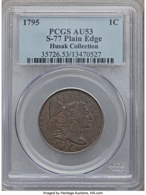 image for: 1795 1C Plain Edge AU53 PCGS. S-77, B-6, R.3. Our EAC Grade XF40. ...