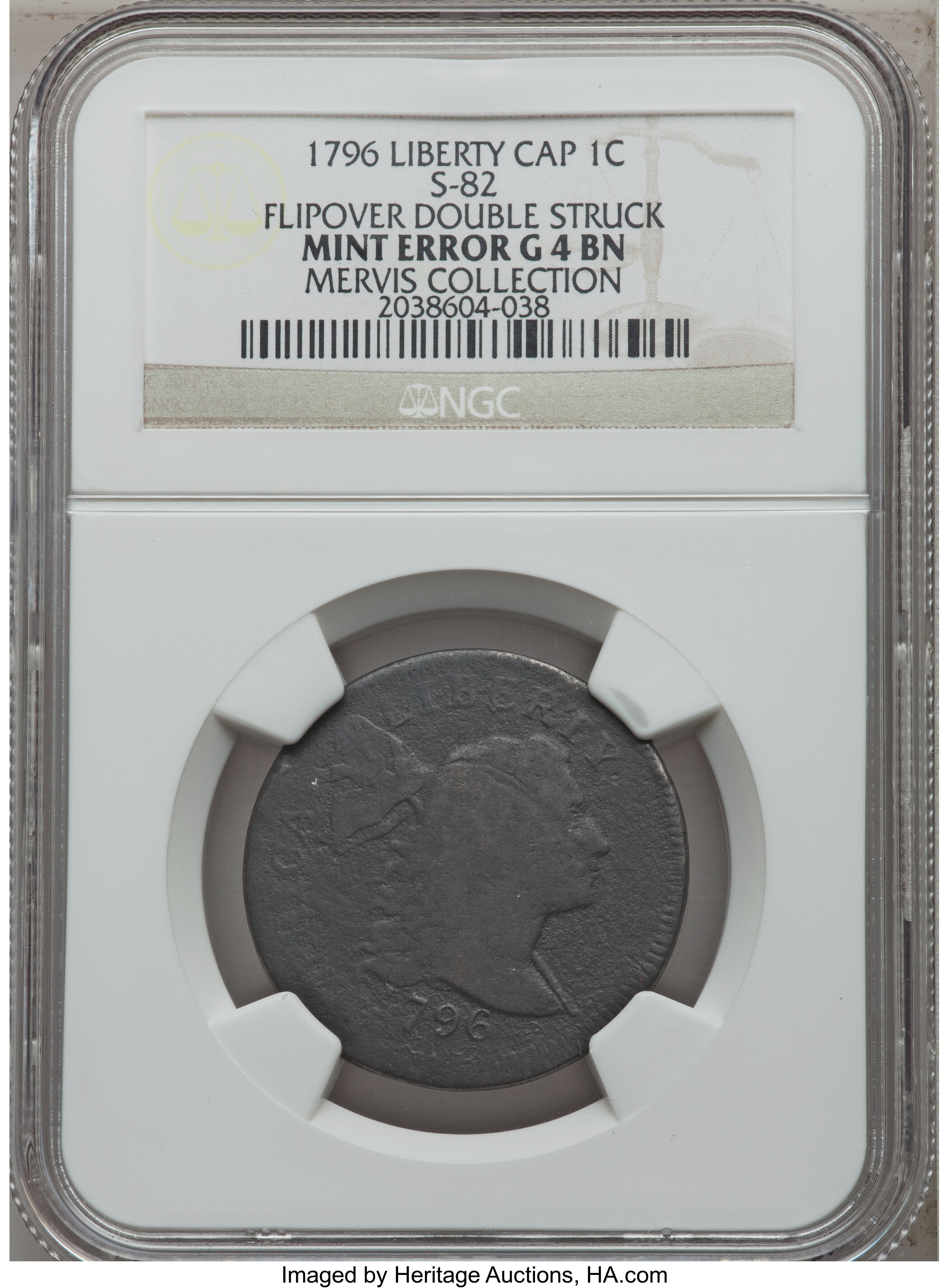 image for: 1796 1C Liberty Cap -- Flipover Double Struck --  Good 4 NGC. S-82, B-3, R.5. Our EAC Grade Good 4....