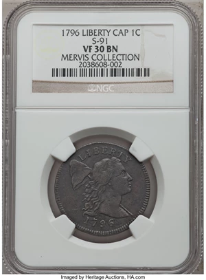 image for: 1796 1C Liberty Cap VF30 NGC. S-91, B-1, R.3. Our EAC Grade Fine 15. ...