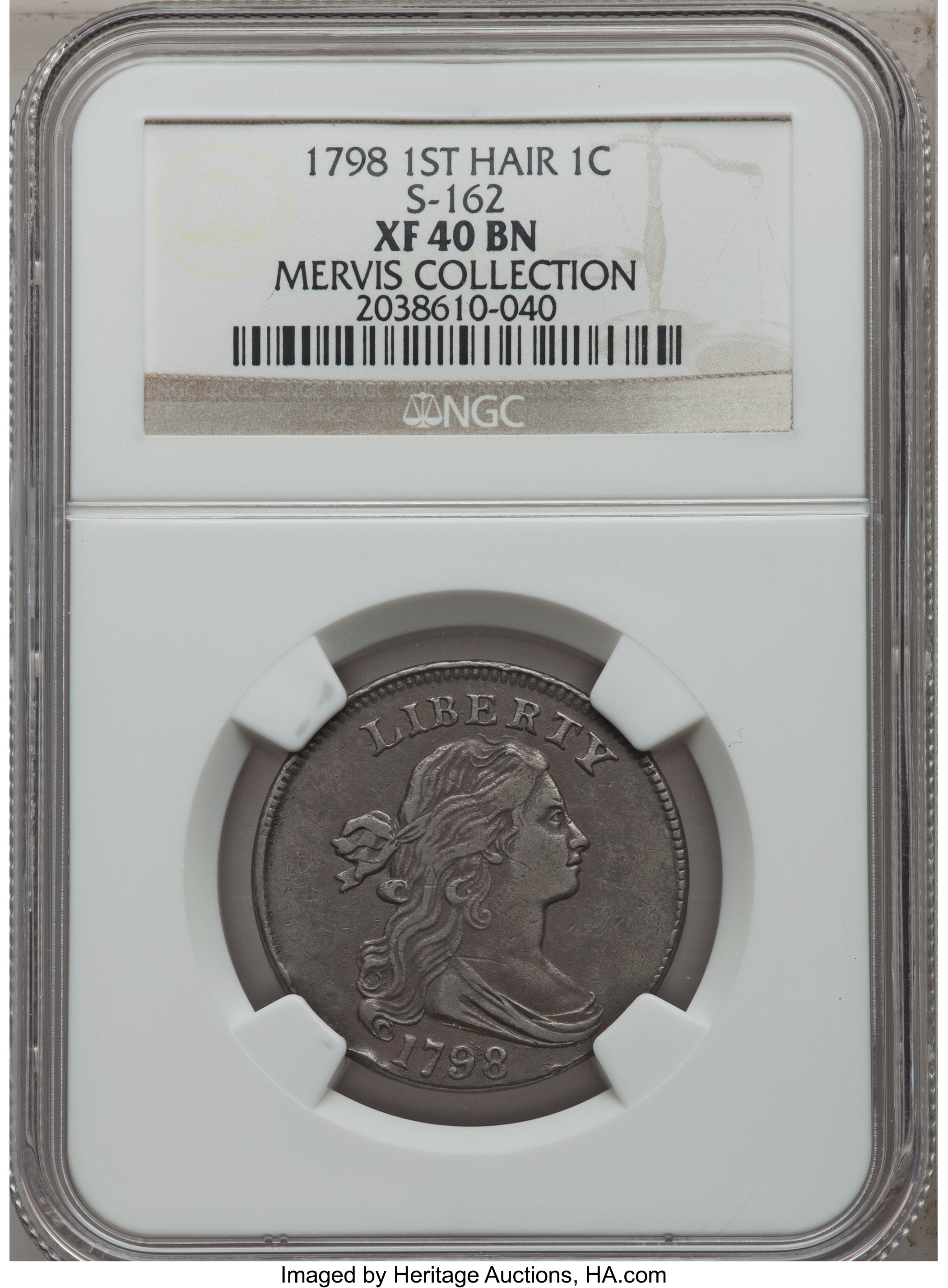 image for: 1798 1C First Hair Style XF40 NGC. S-162, B-23, R.4. Our EAC Grade VF20. ...