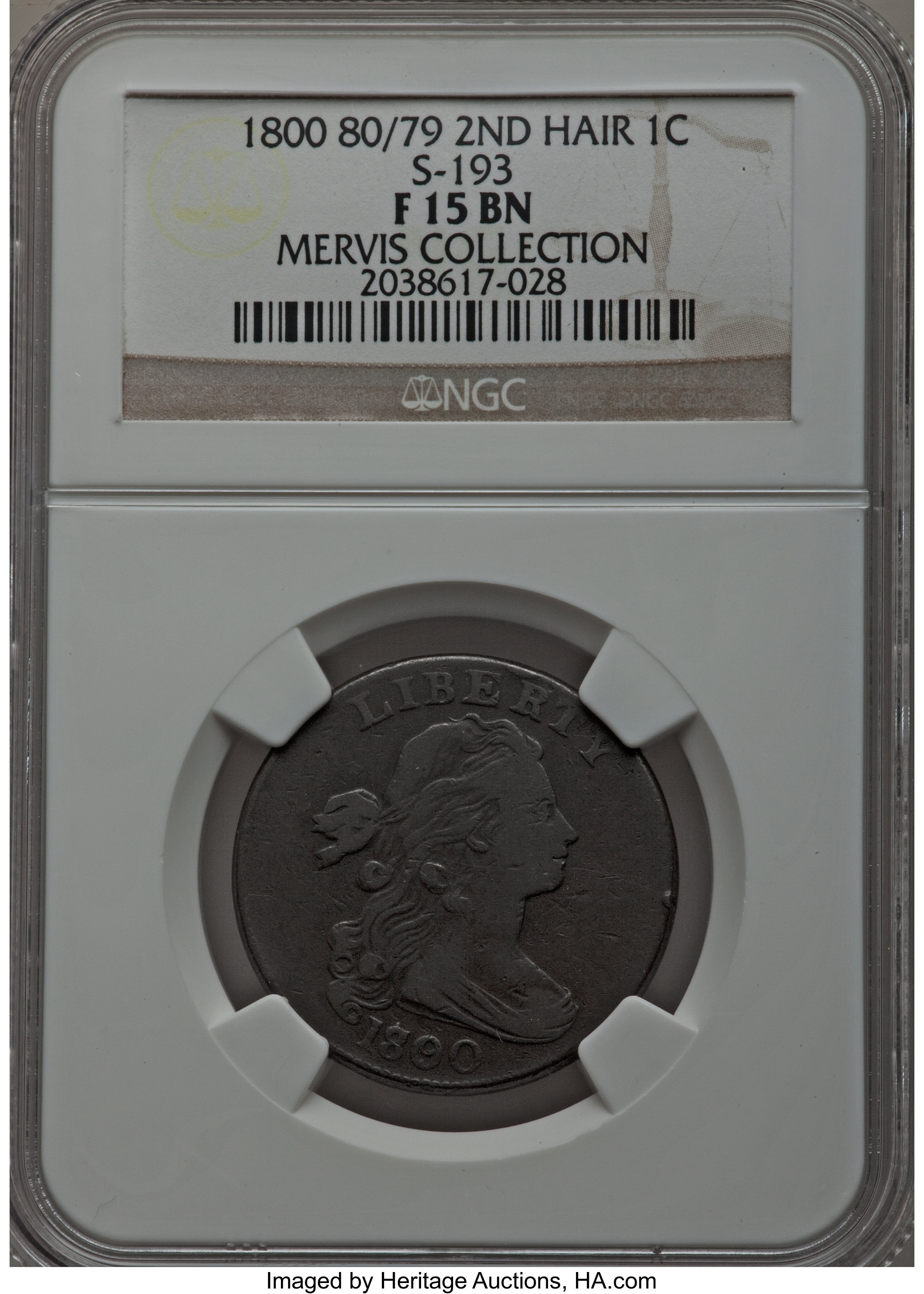 image for: 1800 1C Overdate, Second Hair Style Fine 15 NGC. S-193, B-7, R.4. Our EAC Grade Fine 12. ...